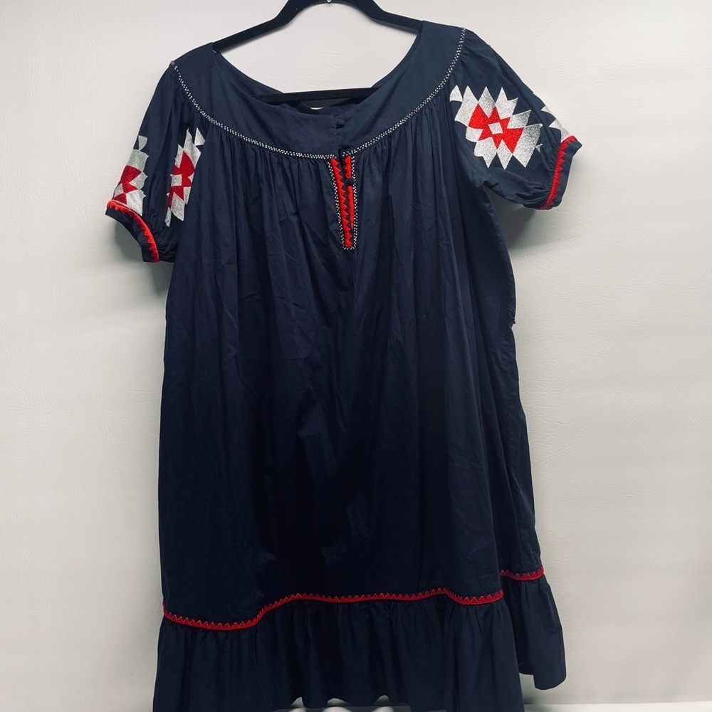 Tory Burch embroidered mini dress size 4 navy blue - Picture 8 of 11